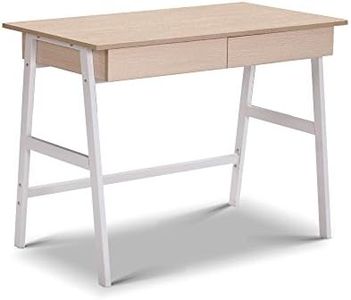 Artiss Computer Desk 100cm Oak Particle Board White Steel Frame Office Laptop Desks Study Student Table, Home Furniture for Room, 2 Drawers Smooth Safe Edges