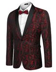 COOFANDY Mens Fashion Suit Paisley Jackets Slim Fit Blazer One Button Tuxedo Jacket Retro Dinner Smart Coat Laple Wine XL