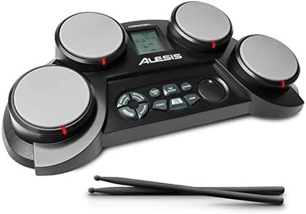 Alesis CompactKit 4 | Ultra-portable Electronic 4-Pad Tabletop Drum Kit with Velocity-Sensitive Drum Pads, 70 Drum Sounds, Coaching Feature, Game Functions, Battery or AC-Power and Sticks Included