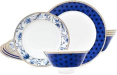 ACMLIFE Fine Bone China Dinnerware Set, China Dinnerware Set for 4, Porcelain Vintage Blue and White Floral Dinnerware Set, 12 Pieces Lightweight Bone China Dinnerware Set Gift Giving