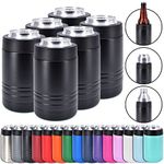 Clear Water Home Goods - 12 oz Stainless Steel Double Wall Vacuum Insulated Can or Bottle Cooler Keeps Beverage Cold for Hours - Powder Coated Black - 6 Pack