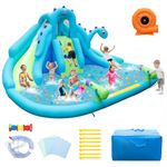 HONEY JOY Inflatable Water Slide, Dinosaur Water Bounce House Park for Kids and Adults Outdoor, Dual Slides & Splash Pool, Wet Dry Combo Blow up Waterslides Inflatable for Backyard