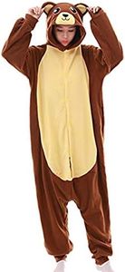 Ours Brun Pyjama Adulte Combinaison Animaux Vêtement de Nuit Halloween Cosplay Costume Noel Party Soirée de Déguisement,Z-ours Brun(Marron),Taille S pour 150-158cm de hauteur,S,Z-ours Brun