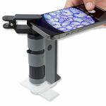 Carson MicroFlip 100x-250x LED UV lighted Pocket Microscope with Flip-Down Slide Base and Smartphone Digiscoping Clip (MP-250)