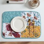 Tache Cotton Patchwork Quilted Placemats - 13x19 inch Old World French Country Vintage Botanical Floral Blue Yellow Hummingbirds Rose Garden Dining Mats