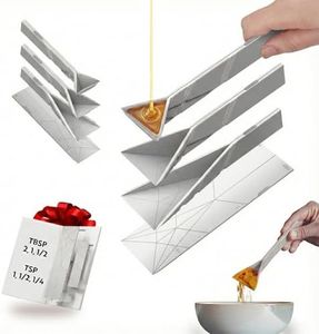POLYGONS FLAT 3-IN-1 FOLDING MEASURING SPOONS | 2 Spoons with 6 Different Sizes (White)