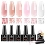 Modelones Builder Nail Gel Set, 6 Colors, LED Nail Lamp Cured Color Base Nail Glue Gel in a Bottle