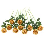 JUSTOYOU 10 pcs Artificial Silk Rose Gold Flowers,Single Stem Fake Roses Flowers for Home Party Wedding Bouquet Christmas decorations (Gold)