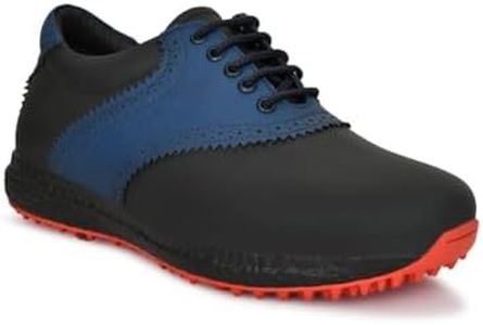 HITCARO Men's Proffessional Black/Blue Leather Golf Shoes | Lace-Up | Waterproof | Comfortable | Breathable | 6 Month Manufacturing Warranty