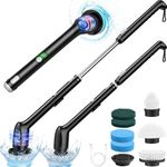 Electric Spin Scrubber, IPX7 Shower Scrubber with LED Display, Shower Cleaner Brush Electric with Long Handle, Bathroom Scrubber with 2 Spin Speeds, 7 Replacement Heads for Shower, Tub, Kitchen, Tile