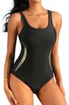 ATTRACO Swimming Costume for Women Athletic Racerback Bathing Suit Slimming Swimwear Ideal Choice for Training Sports Black M