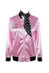 Pink Satin Jacket 1950s Ladys Costume Outfits Women Vintage Windbreaker Coat with Scarf Cosplay