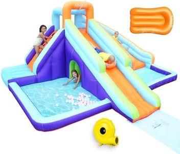 AirMyFun Inflatable Waterslide, Kids Bounce House with Blower, Extended Water Slip Waterslide, Bouncy House Water Park, Dual Slide, Water Spray, Splash Pool, A83023