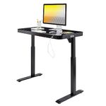 Seville Classics Airlift Ergonomic Tempered Glass Electric Sit-Stand USB Charging Height Adjustable Computer Workstation Easy Assembly Home & Office, 47" Pull Out Drawer Desk, Jet Black