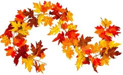 Whaline Artificial Autumn Fall Maple Leaves Garland Hanging Plant for Home Garden Wall Doorway Backdrop Fireplace Decoration, Thanksgiving Wedding Party Decor (Deep)
