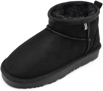 Stelle Kids Snow Boots Girls Boys Winter Ankle Boots Outdoor Warm Slip On Faux Fur Lined Shoes for Toddler/Little/Big Kid（Black,1ML