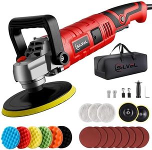 SILVEL Buffer Polisher, 1600W 7 Inch/6 Inch Polisher for Car Detailing, Wax Machine, 7 Variable Speed, with 6 Foam Pads, 3 Wool Pads, Packaging Bag, for Boat Polishing and Waxing, Red