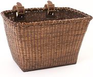 Retrospec Bicycles Cane Woven Rectangular Toto Basket with Authentic Leather Straps and Brass Buckles, Dark Stain