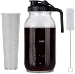 Ucraft Kitchen Glass Cold Brew Coffee Maker – 64 oz (2 Quart / 1.9 Liter) – Mason Jar Iced Coffee Pitcher, Durable Glass, with Stainless Steel filter, leak proof wide mouth lid and handle