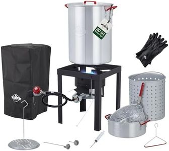 Hike Crew Outdoor Turkey Fryer Kit - Complete Kit for Steaming, Boiling & Frying with 30Qt Boiler Pot, 10Qt Fryer Pot, Fry Baskets, Stand, 2 Thermometers, Injector, Gloves, Storage Cover & More