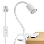 Clip Desk Light, Clip on Lamp,White Clip on Light with 220cm Cable, 9mm&350mm Thickened Lengthened Gooseneck Flexible Lamp with Metal Clamp,Spotlight Lamp Clip on E27 Bulb Holder for Bed Shelf Table