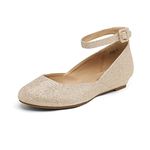 DREAM PAIRS Women's Revona Gold Glitter Low Wedge Ankle Strap Flats Shoes - 9 B(M) US