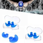 2 Pairs Swimming Earplugs, Waterproof Reusable Silicone Swimming Ear Plugs for Swimming Showering Bathing Surfing Snorkeling and Other Water Sports, Suitable for Kids and Adults (2 Pair Blue)