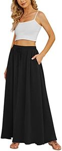 Yincro Women's Flowy Maxi Skirt Summer Pleated High Waisted Casual Long Skirts with Pockets, Black, Small