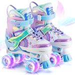 NEMONE Mermaid 4 Size Adjustable Light up Roller Skates for Girls, Blue Purple Skates for Toddlers, Beginner Kids Roller Skates Indoor Outdoor (Blue S)