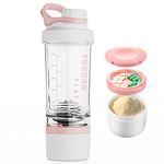 21oz Protein Shaker Bottle with Powder Storage Container,Shaker Bottle for Protein Shakes,Blender Shaker Bottle,Shaker Cup,pre workout bottle,Made with Tritan BPA Free,with Wire Whisk Balls-Pink