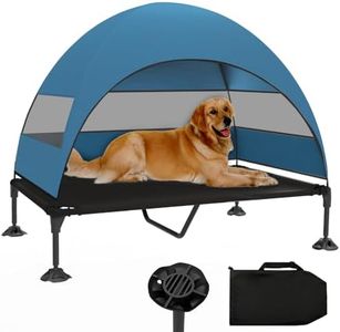 Elevated Dog Bed with Canopy, Raised Outdoor Dog Cot with Stable Anti-Slip Feet, Pet Bed with Removable Canopy Shade Tent, Dog Bed for Large Dog Indoor Outdoor (Blue, 50.0" L x 32.0" W x 42.5" Th)