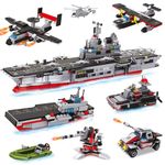 1161 Pieces Aircraft Carrier Building Blocks Set, 13 in 1 Military Battleship Model Building Toy Kit with Armored Tank, Fighter, Patrol Boat & Cannon Roleplay STEM Construction Toys Gift for Kids 6+