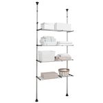 Hershii 4-Tier Over the Toilet Storage Rack Bathroom Space Saver Laundry Shelf Above Washer Dryer Organizer Unit Stand Double Tension Poles, Adjustable Height & Width - Black