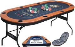 SereneLife 6ft Foldable Poker Game Table, 8 Player Casino Style Oval Card Table with Cushioned Rails, 8 Cup Holders, Metal Legs, Water-Resistant, Felt-Surface, Games Table 71.65"x32.28"x29.13" Inch