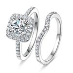 MDFUN 18K White Gold Plated Cubic Zirconia Two-in-One Halo Wedding Engagement Promise Eternity Ring for Women (5.5)