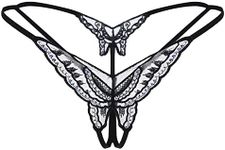 SLITHICE Women Sexy G string with Butterfly Center and Sequins (Black, XL)