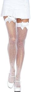 Leg Avenue Women's OS Satin Bow Fishnet Thigh Highs, White, One Size