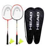 HEAD Reflex 20 Aluminium Badminton Racquet Strung with Nylon Shuttlecock and Cover (Red, White) Set of 2