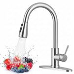 WEWE Kitchen Faucet with Pull-Down Sprayer 3 Modes, 360° Swivel Modern Design Single Handle in Polished Chrome Stainless Steel with Deck Plate, for Commercial & Home Use，1 or 3 Hole