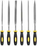 MORROWIND Small 6-Piece Needle File Set, Diameter 0.15" Length 6.3" Hardened Alloy Steel Mini File for Metal Wood Plastic, Includes Flat, Warding, Square, Triangular, Round, Half-Round, Yellow