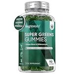 Super Greens Gummies - 90 Vegan Gummies - Blend of Botanicals with Essential Vitamins & Minerals - Natural Blueberry & Raspberry Flavour - for Energy & Immunity - Alternative to Super Greens Powder