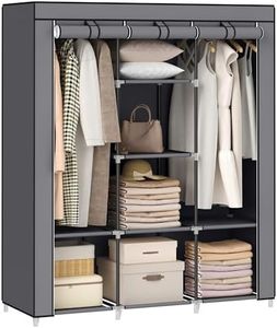 SONGMICS Portable Closet, 51.2 Inch Large Capacity Wardrobe Closet Organizer with Fabric Cover, Hanging Rods and Shelves, 51.2 x 17.7 x 66.1 Inches, for Bedroom, Living Room, Dove Grey URYG096G01