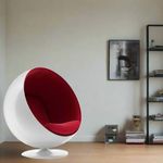 Modern Red Ball Chair – Mid-Century Pod Lounge Chair with Fiberglass Shell and Fabric Cushion, Swivel Base, Ideal for Living Room, Office, or Studio