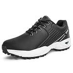 Ybberik New Imitation Leather Waterproof Golf Shoes for Men Black