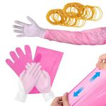 100 Pcs Field Dressing Gloves Deer Gutting Gloves Disposable Hunting Cleaning Mittens Include Pink Length Arm Gloves and White PVC Short Gut Mitten Combo for Field Dressing Accessory Kit