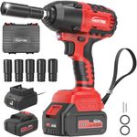 HOFTME Cordless Impact Wrench 1/2Inch,516Ft-lbs(700N.m) Brushless Impact Gun 20V/4.0Ah Lithium Battery 3300RPM, with 5 X Impact Sockets and Quick Charger,Electric Impact Wrench (Red)