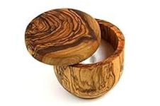 Tramanto Olive Wood Salt Box and Pot, Holds Salt for Easy Pinch, Classic Wood Design by Thirteen Chefs