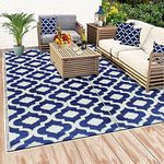 BalajeesUSA Recycled Outdoor Plastic Patio Rugs Clearance Waterproof RV Camper Rug Large Reversible mats 5ft X 7ft Blue & White 477