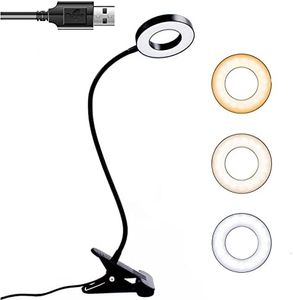 Clip on Desk Lamp, ZIKO Clip on Lights 48 LED USB Book Light 3 Color Modes 10 Brightness Dimmable Eye Protection Reading Light for Bed 360 Degree Flexible Gooseneck Clamp Lamp for Work Study