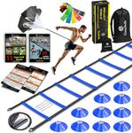 Gendeda Speed Agility Training Set, Includes Agility Ladder, Jump Rope, Resistance Parachute, 5 Resistance Bands, 10 Cones, Speed Training Equipment for Soccer Football (Blue)